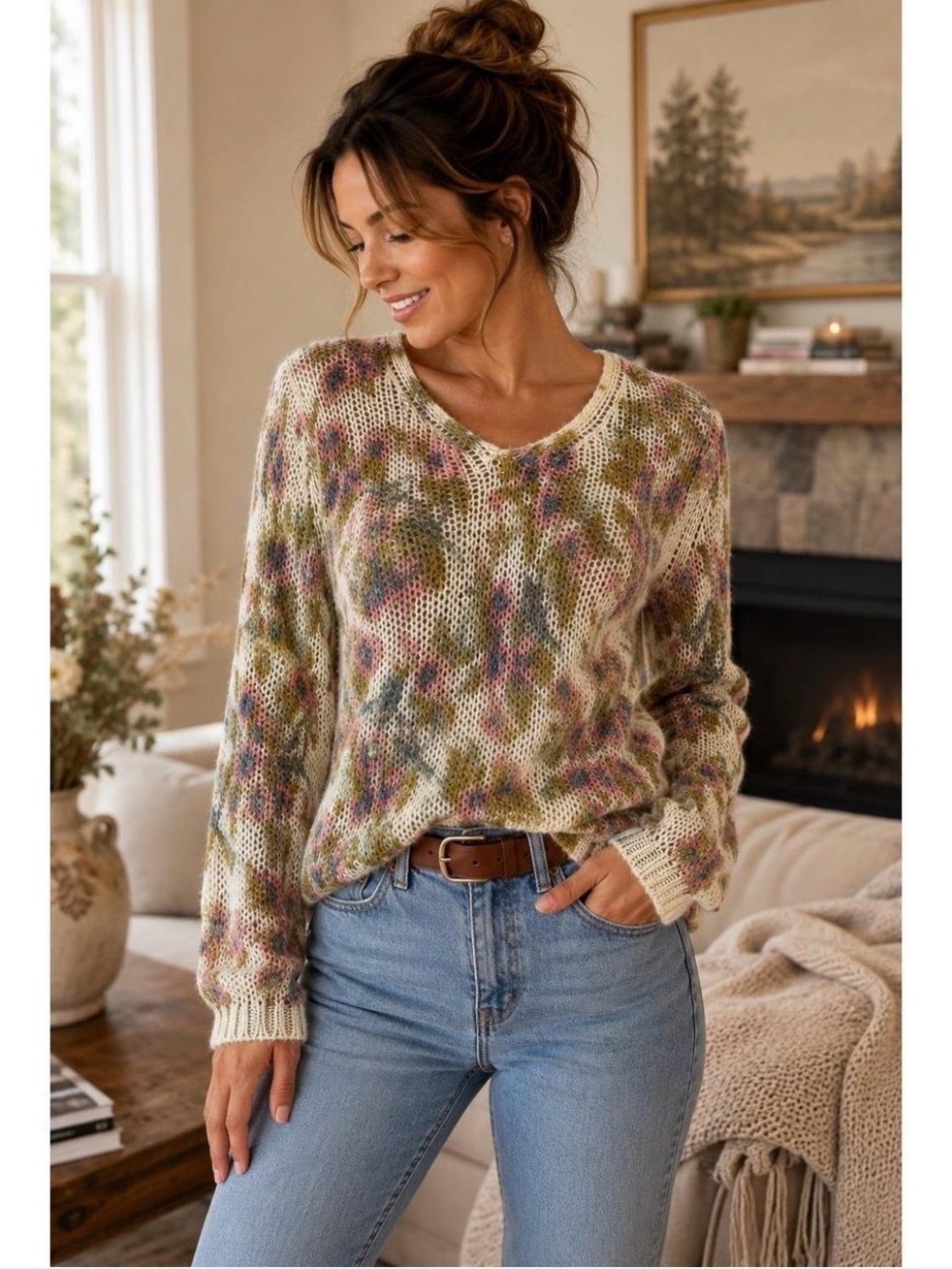 LC Lauren Conrad Disney collection by Lauren Conrad Floral Open-Knit Sweater